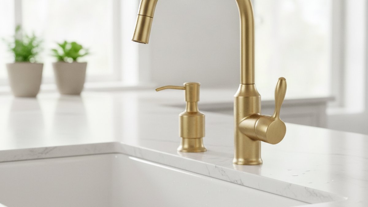 brass faucet with soap dispenser
